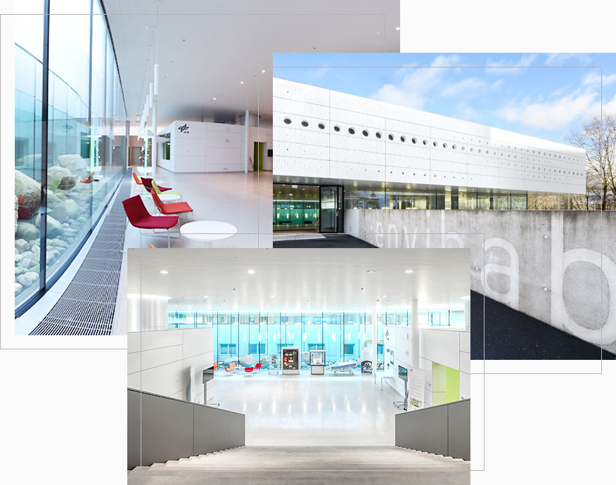 Collage von Bilder des envihab Gebäudes. © DLR. Alle Rechte vorbehalten.